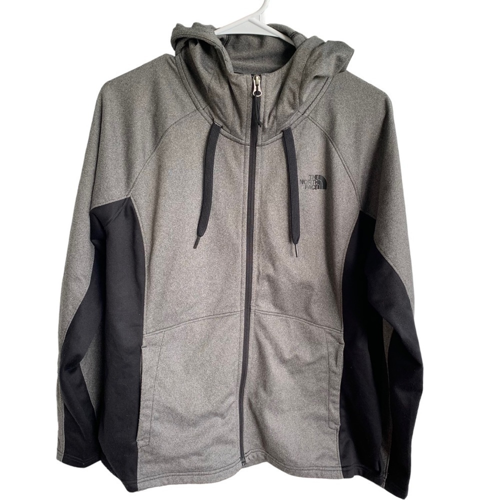 North Face Women’s Hoodie Sweatshirt Full Zip Gray Black Size Xl